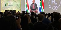 President Ramaphosa dials in remotely to deliver his address to the second Green Hydrogen Summit in Cape Town on Monday. (Photo: Ethan van Diemen)