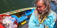 Marc Kayak pictured with some of the waste he collected from the river Meuse in Namur, Belgium, 30 May 2023. Issued 01 June 2023 For the past twelve years, Marc Kayak has been paddling the river gathering floating debris. The catalyst for his voluntary work was witnessing a swan die after ingesting polystyrene. Some days he manages to remove 75 kilograms of waste from the river. The World will mark the 2023 Environment Day on 05 June with a  focus on "solutions to plastic pollution".  EPA-EFE/OLIVIER HOSLET  ATTENTION: This Image is part of a PHOTO SET