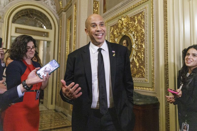 Democratic US Senator Booker takes on Trump in record-breaking speech