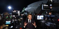 French President Emmanuel Macron answers journalists as he leaves the Gaza Peace Summit in Sharm El-Sheikh, Egypt, on 13 October 2025. (Photo: EPA / Yoan Valat / Pool)