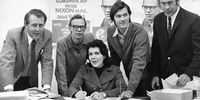 The Progressive Party brought some "big guns" into Randburg to help Dave Wells (second from left) in his campaign for election to the Randburg Town Council on 12 June. Left, Rupert Lorimer MP, Dr Selma Browde MPC, Peter Nixon MPC, and Prof F Van Zyl Slabbert MP on 31 May 1974 in South Africa. (Photo: Gallo Images / Rand Daily Mail/ Times Media / Les Bush)