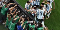 LUSAIL CITY, QATAR - NOVEMBER 26: Lionel Messi of Argentina celebrates scoring their team's first goal with their teammates during the FIFA World Cup Qatar 2022 Group C match between Argentina and Mexico at Lusail Stadium on November 26, 2022 in Lusail City, Qatar. (Photo by Richard Heathcote/Getty Images)