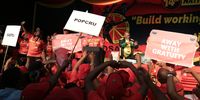 Gwede Mantashe ANC chairperson was booed from the stage at the Cosatu’s 14th elective congress held at Gallagher Convention Centre in Midrand on 26 September 2022.Cosatu members sang songs until he left the stage.Photo:Felix Dlangamandla/Daily Maverick