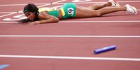TOKYO, JAPAN - JULY 31: Tovea Jenkins of Team Jamaica reacts during the 4x400m Relay Mixed Final on day eight of the Tokyo 2020 Olympic Games at Olympic Stadium on July 31, 2021 in Tokyo, Japan. (Photo by Patrick Smith/Getty Images)