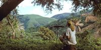 In her early days at Gombe, Jane Goodall spent many hours sitting on a high peak with binoculars or a telescope, searching the forest below for chimpanzees. (Photo: JGI / Jane Goodall)