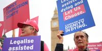 Members of the Dignity in Dying campaign group and supporters gather outside the Palace of Westminster as the assisted dying for terminally ill bill receives its first reading in the UK Parliament in London, Britain, 16 October 2024. The bill would allow adults who are terminally ill, subject to safeguards, to be assisted to end their own life.  EPA-EFE/NEIL HALL