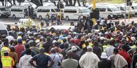 Taxi operators march from Hanover Street to the provincial legislature in Cape Town on Thursday to hand a memorandum to the office of the premier. (Photo: Gallo Images / Brenton Geach)