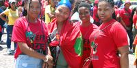 From left: Lulama Hose, Zowana Mafunda, Sinazo Tinta and Elihle Mafunda from Glebelands hostel in uMlazi south of Durban at the rally. (Photo: Phumlani Thabethe)