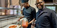 Long-time Chairman pizza chef, Musa Sosthange, in the kitchen with Langa, who from the start has been hands-on with menu creation and recipe development. (Photo: Wanda Hennig)<br>
