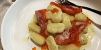 My gnocchi-loving sister has it made with red-skinned potatoes, sour butter, fennel, salmon trout and trout eggs. (Photo: Margot Patterson) 