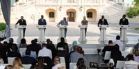 From left: Prime Minister of Egypt Mustafa Madbuly, President of Senegal Macky Sall, President of the Comoros Azali Assoumani, President Of Ukraine Volodymyr Zelenskyi, President of South Africa Cyril Ramaphosa and President of Zambia Hakainde Hichilema during joint press conference on 16 June 2023 in Kyiv, Ukraine. (Photo: Vitalii Nosach / Global Images Ukraine via Getty Images)
