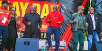 COSATU President Zingiswa Losi (second from left), President Cyril Ramaphosa (third from left) and SACP General Secretary Solly Mapaila (centre) at the May Day rally in Mpumalanga, 1 May 2025<br>(Photo: DIP - ANC HQ)