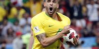 Renato Augusto of Brazil reacts after scoring the 1-2 goal during the FIFA World Cup 2018 quarter final soccer match between Brazil and Belgium in Kazan, Russia, 06 July 2018. EPA-EFE/SERGEY DOLZHENKO