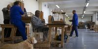 Workers in the workshop at the Cape Town Society for the Blind including Colin Willemse and Andre Timotheus in Salt River, Cape Town, South Africa on 5 July 2022. (Photo: Leila Dougan) 