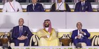 Gianni Infantino, president of the Federation International Football Association (FIFA), front row left, alongside Mohammad bin Salman, Saudi Arabia's crown prince, front row center, during the opening ceremony of the FIFA World Cup at Al Bayt Stadium in Al Khor, Qatar, on Sunday, Nov. 20, 2022. Organizer FIFA is recovering from corruption scandals that cast aspersions on how Qatar was awarded the competition to begin with. Erstwhile FIFA chief Sepp Blatter said he regretted that the Gulf country was picked as host. Photographer: Christopher Pike/Bloomberg via Getty Images