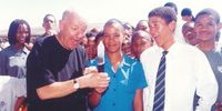 Pieter- Dirk Uys talking to learners about safe sex. (Photo: Supplied)