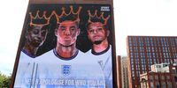 MANCHESTER, ENGLAND - JULY 14: A general view of the mural at Trafford Park is seen on July 14, 2021 in Manchester, England. A Giant mural in support of the three England footballers Marcus Rashford, Jadon Sancho and Bukayo Saka has been unveiled in Manchester. The England stars were targeted with racist abuse online after they missed penalties in the Euro 2020 final leading to defeat by Italy. (Photo by Charlotte Tattersall/Getty Images)
