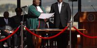 Chief Justice Raymond Zondo administers the oath of office to president Cyril Ramaphosa at the Presidential Inauguration at the Union Buildings in Pretoria on 29 June 2024.(Photo: Felix Dlangamandla)