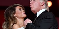 President Donald Trump singing along to "My Way" dances with first lady Melania Trump while attending the Freedom Inaugural Ball at the Walter E. Washington Convention Center on January 20, 2017 in Washington, D.C.  Trump will attend three inaugural balls.   (Photo by Kevin Dietsch - Pool/Getty Images)