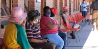 A general view of voters waiting to enter the polling station in Mabeoana in Phahameng, Bloemfontein, during the local government elections on 1 November 2021. (Photo: Lihlumelo Toyana)