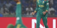 South Africa's Keshav Maharaj celebrates the wicket of Sri Lanka's Dhananjaya de Silva during the ICC Men's Cricket World Cup 2023. (Photo: Pankaj Nangia/Gallo Images/Getty Images)