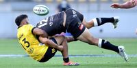 Archive Photo: Hurricanes Vince Aso, left, is tackled by Sharks' Andre Esterhuizen during the Hurricanes vs Sharks Super Rugby match at Sky Stadium in Wellington on Saturday 15 February 2020. (Photo: Marty Melville)