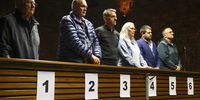 John Hume, Clive Melville, Izak du Toit, Catherina Elizabeth van Niekerk, Matheus Poggenpoel and Johannes Hennop appear in the Pretoria Magistrates’ Court on 19 August 2025. (Photo: Felix Dlangamandla)