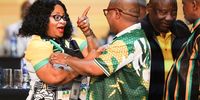 Nomvula Mokonyane with Fikile Mbalula after being nominated at the 55th National Conference on 19 December 2022. (Photo: Felix Dlangamandla)