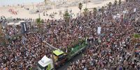 Participants march during the annual Gay Pride parade in Tel Aviv, Israel, 08 June 2023. This year Tel Aviv municipality marks 25 years since the first Pride parade in 1998 and expects hundreds of thousands to take part in the Pride events.  EPA-EFE/ABIR SULTAN