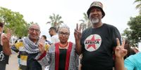 South African activist Mandla Mandela (right), grandson of Nelson Mandela, and activists from the Sumud Global Flotilla gather before the planned departure for the Gaza Strip at the port of Sidi Bou Said, Tunisia, 10 September 2025. (Photo: EPA / Mohamed Messara)