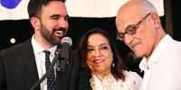 (L-R) New York mayoral candidate, State Rep. Zohran Mamdani (D-NY) stands with his mother Mira Nair, and father Mahmood Mamdani as they celebrate during an election night gathering at The Greats of Craft LIC on June 24, 2025 in the Long Island City neighborhood of the Queens borough in New York City. Mamdani was announced as the winner of the Democratic nomination for mayor in a crowded field in the City’s mayoral primary to choose a successor to Mayor Eric Adams, who is running for re-election on an independent ticket. (Photo: Michael M. Santiago / Getty Images)