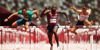 TOKYO, JAPAN - AUGUST 04: Grant Holloway of Team United States competes in the Men's 110m Hurdles Semi-Final on day twelve of the Tokyo 2020 Olympic Games at Olympic Stadium on August 04, 2021 in Tokyo, Japan. (Photo by Cameron Spencer/Getty Images)