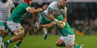 Ireland's superb defence won the day. Hooker Ronan Kelleher and Josh van der Flier double-tackle RG Snyman.<br>(Photo: Steve Haag Sports/Gallo Images)
