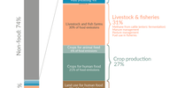 Supply chains account for 18 percent of global food sector emissions, transportation 6 percent, livestock and fish farms 30 percent and land use for livestock 16 percent, according to Our World in Data. Image: Hannah Ritchie / Our World in Data