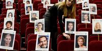 Staff lay out heads on sticks as they arrange seat placings during the EE British Academy Film Awards 2020 'Heads On Sticks' photocall at Royal Albert Hall on January 30, 2020 in London, England. (Photo by Kate Green/Getty Images)