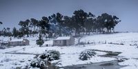 WESTERN CAPE, SOUTH AFRICA  JULY 02: A farm house at Bokkeveld during snow on July 02, 2018 in Western Cape, South Africa.  Heavy snowfall in parts of the Western Cape led to closure of several mountain passes. According to the South African Weather Services, very cold conditions are expected across the country as a strong cold front approaches. (Photo by Gallo Images / Netwerk24 / Jaco Marais)