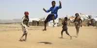 epa10016851 Displaced Yemenis play soccer at an internally displaced persons (IDP) camp on the outskirts of Sana'a, Yemen, 13 June 2022 (issued 16 June 2022). A UN-brokered nationwide truce has been going on in Yemen since early April 2022, halting military operations across Yemen and Houthis-launched cross-border attacks on Saudi Arabia. Yemen has been in the grip of an armed conflict between the Saudi-backed government and the Houthis since March 2015, causing the internal displacement of 4.3 million Yemenis.  EPA-EFE/YAHYA ARHAB