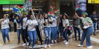 Supporters waving South African flags and holding placards during the South Africa men's national cricket team arrival at OR Tambo International Airport on June 18, 2025 in Johannesburg, South Africa. (Photo by Gallo Images/Alet Pretorius)