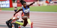 epa09385766 Caterine Ibarguen of Colombia competes in the Women's triple jump final during the Athletics events of the Tokyo 2020 Olympic Games at the Olympic Stadium in Tokyo, Japan, 01 August 2021.  EPA-EFE/HOW HWEE YOUNG