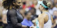 Serena William greets Danka Kovinic of Montenegro (R) at the net following her first round win.  EPA-EFE/CJ GUNTHER