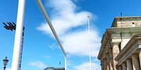 Biggest goal post ever erected, for the European Soccer Championship 2024 held in Germany from 14 June - 14 July. At the Brandenburg Gate, Berlin. Photographer: Chris von Ulmenstein
