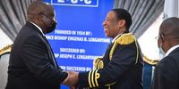 President Ramaphosa greets Bishop Lekganyane at St Engenas. (Photo: Supplied)