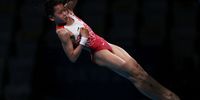 TOKYO, JAPAN - AUGUST 05: Hongchan Quan of Team China competes in the Women's 10m Platform Final on day thirteen of the Tokyo 2020 Olympic Games at Tokyo Aquatics Centre on August 05, 2021 in Tokyo, Japan. (Photo by Tom Pennington/Getty Images)