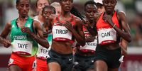 TOKYO, JAPAN - JULY 30: Ejgayehu Taye of Team Ethiopia, Agnes Tirop of Kenya and Yasemin Can of Turkey in the heats of the Team womens 5000m during the Athletics event on Day 7 of the Team Tokyo 2020 Olympic Games at the Olympic Stadium on July 30, 2021 Tokyo, Japan. (Photo by Roger Sedres/Gallo Images/Getty Images)