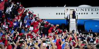 NEWPORT NEWS, VA - SEPTEMBER 25: U.S. President Donald Trump arrives for a campaign rally at Newport News/Williamsburg International Airport on September 25, 2020 in Newport News, Virginia.  President Trump is scheduled to announce his nomination to the Supreme Court to replace the late Justice Ruth Bader Ginsburg on Saturday afternoon at the White House. (Photo by Drew Angerer/Getty Images)