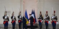 French Armies Minister Sebastien Lecornu (R) welcomes Ukrainian Defence Minister Oleksii Reznikov (L) prior to their meeting at the Hotel de Brienne, the French Ministry of Armed Forces, in Paris, France, 31 January 2023.  EPA-EFE/JULIE SEBADELHA / POOL  MAXPPP OUT