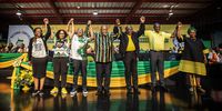The ANC's new top seven leadership from left: second deputy secretary-general Maropene Ramokgopa, first deputy secretary-general Nomvula Mokonyane, secretary-general Fikile Mbalula, chairperson Gwede Mantashe, President Cyril Ramaphosa, deputy president Paul Mashatile and treasurer-general Gwen Ramokgopa.19 December 2022. (Photo: Leila Dougan)