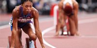 TOKYO, JAPAN - AUGUST 06:  Allyson Felix of Team USA prepares to compete in the Women's 400m on day fourteen of the Tokyo 2020 Olympic Games at Olympic Stadium on August 06, 2021 in Tokyo, Japan. (Photo by Patrick Smith/Getty Images)