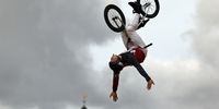 Ernests Zebolds of Latvia competes in the Men's Elite final in the BMX Freestyle Park event at the UCI Cycling World Championships 2023 in Glasgow, Britain, 07 August 2023.    EPA-EFE/ROBERT PERRY