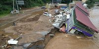 A destroyed CU convenience store outlet operated by BGF Retail Co. is inundated following heavy rain in Gapyeong, Gyeonggi Province, South Korea, 20 July 2025.  EPA/YONHAP SOUTH KOREA OUT